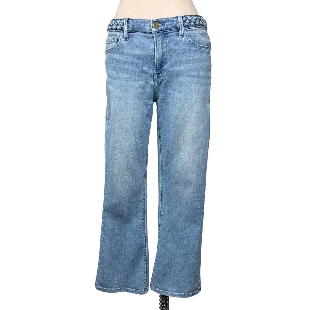 FRAME Le Crop Mini Boot Jeans Light Wash Braided Waist Sz 29 Summer Cropped - Picture 3 of 11